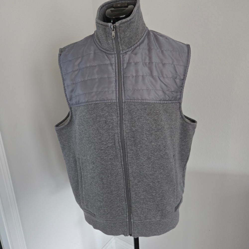 Michael Kors Womens Gray Sweater Vest Quilted Upper Panel Full Zip Sz Large